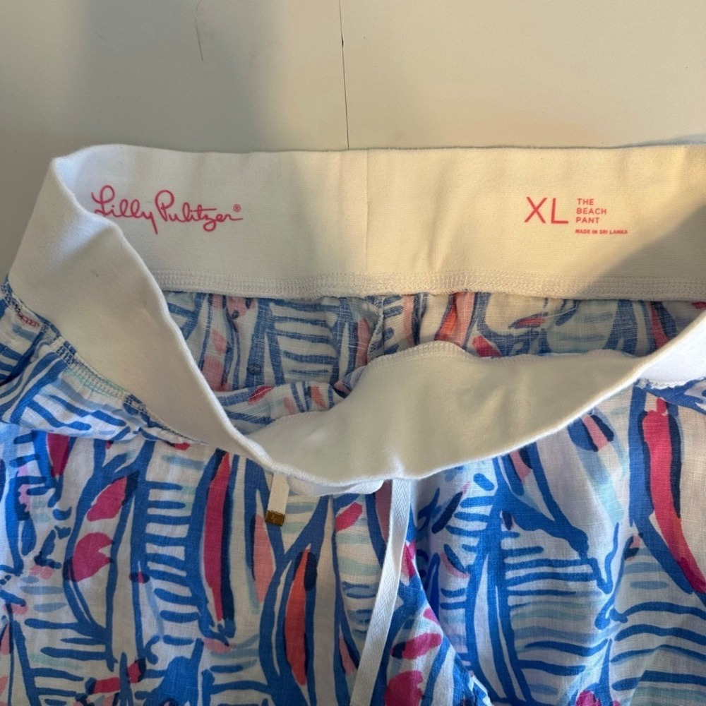 Lilly Pulitzer The Beach Pant XL Lagoon Linen Red Right Return Print Wide Leg - Picture 4 of 8